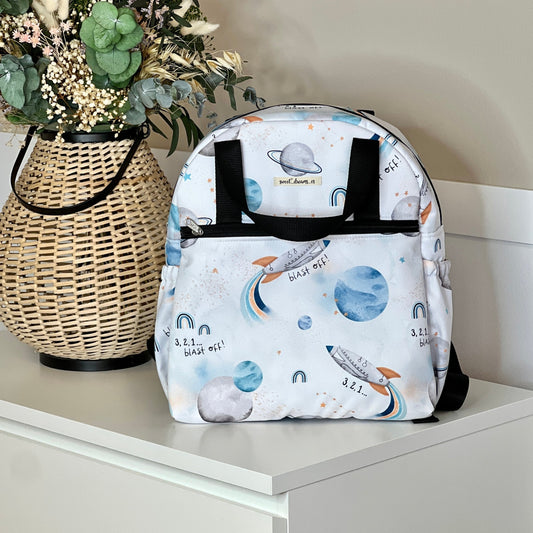 Mochila para carro colección “Espacio white” impermeable